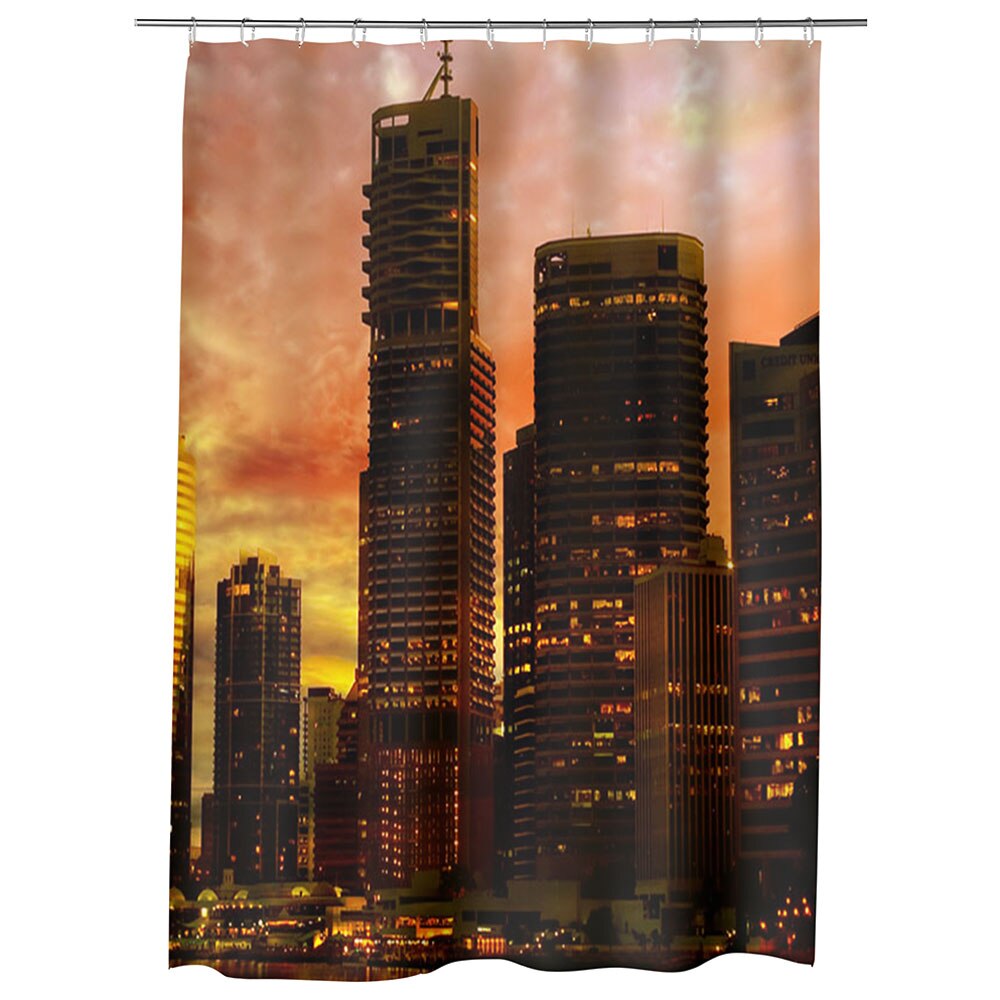 Perdea Dus, Cada, pentru Baie, Heartwork, Cladiri la apus, Model Multicolor, Decoratiuni Baie, 150 x 200 cm