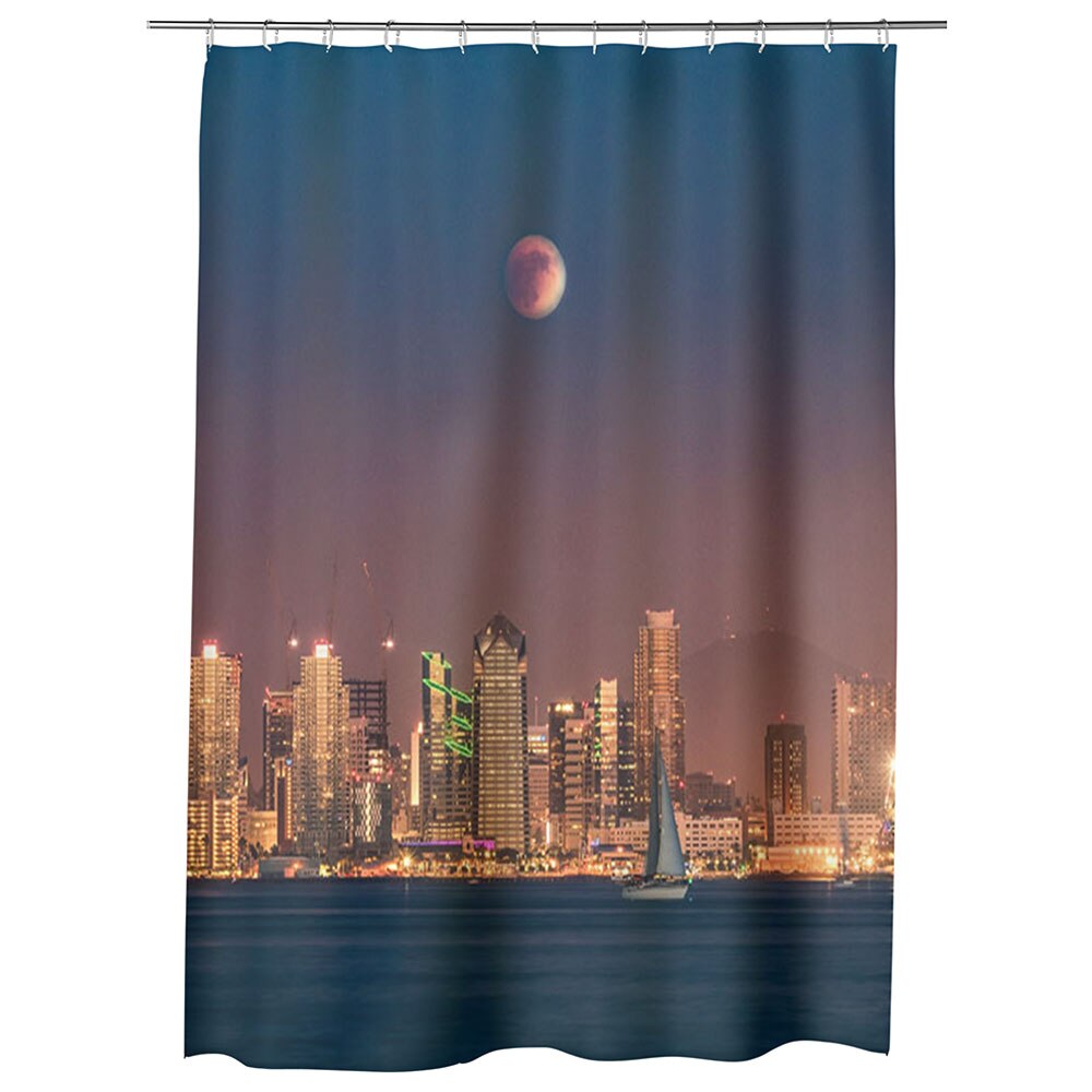 Perdea Dus, Cada, pentru Baie, Heartwork, Eclipsa de luna in San Diego, Model Multicolor, Decoratiuni Baie, 150 x 200 cm