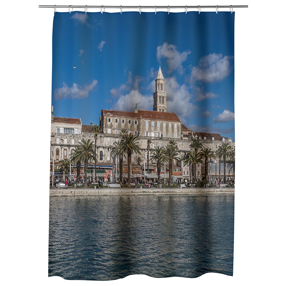 Perdea Dus, Cada, pentru Baie, Heartwork, Panorama in orasul Split, Model Multicolor, Decoratiuni Baie, 150 x 200 cm