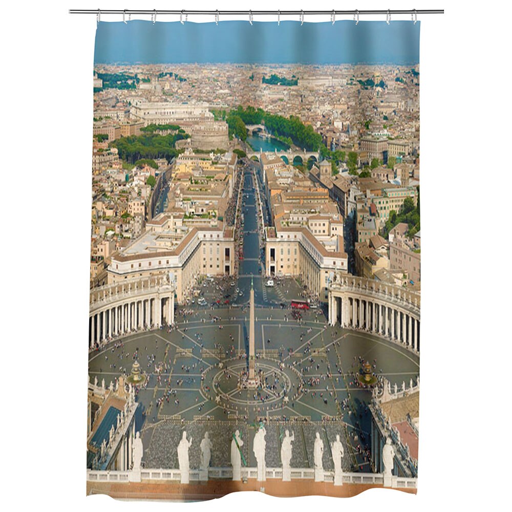 Perdea Dus, Cada, pentru Baie, Heartwork, Piata Sfantul Petru in roma, Model Multicolor, Decoratiuni Baie, 150 x 200 cm