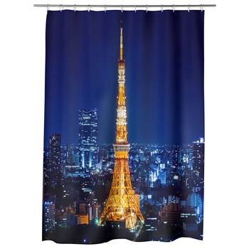 Perdea Dus, Cada, pentru Baie, Heartwork, Turnul Tokyo Noaptea, Model Multicolor, Decoratiuni Baie, 150 x 200 cm