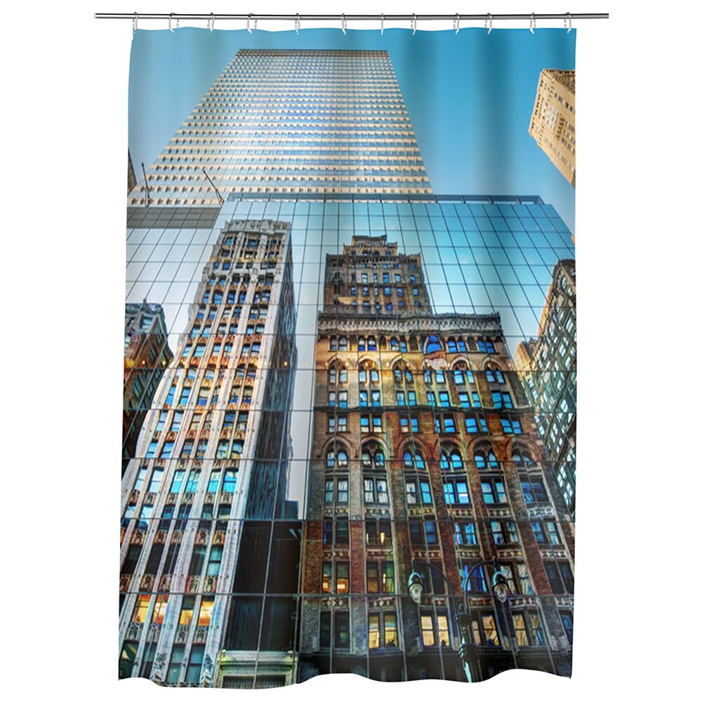 Perdea Dus, Cada, pentru Baie, Heartwork, Reflexie in cladiri, Model Multicolor, Decoratiuni Baie, 150 x 200 cm