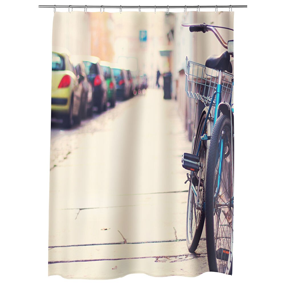 Perdea Dus, Cada, pentru Baie, Heartwork, Cu bicicleta in oras, Model Multicolor, Decoratiuni Baie, 150 x 200 cm