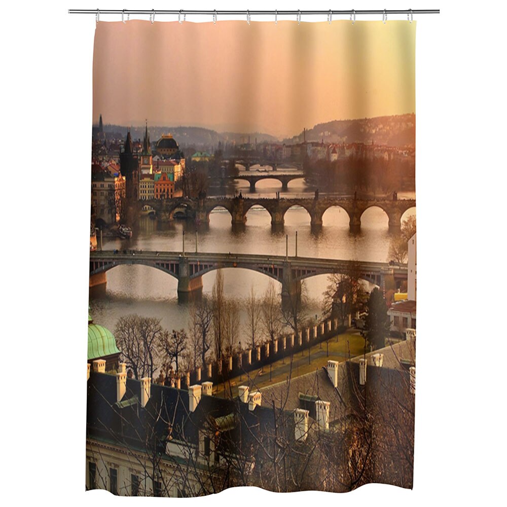 Perdea Dus, Cada, pentru Baie, Heartwork, Praga Noaptea, Model Multicolor, Decoratiuni Baie, 150 x 200 cm