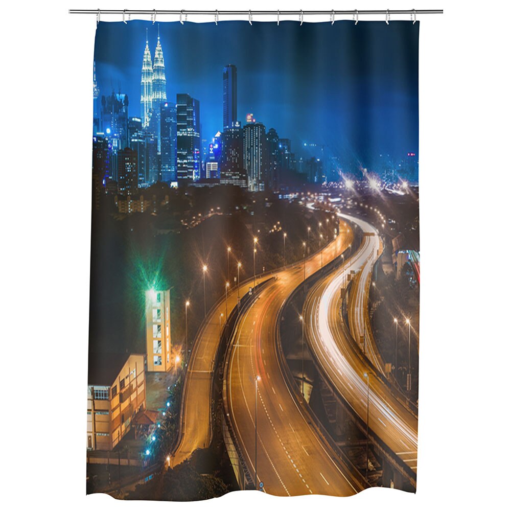 Perdea Dus, Cada, pentru Baie, Heartwork, Kuala Lumpur noaptea, Model Multicolor, Decoratiuni Baie, 150 x 200 cm
