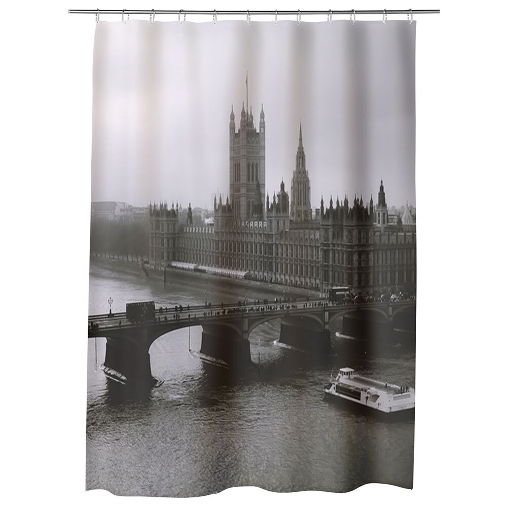 Perdea Dus, Cada, pentru Baie, Heartwork, Londra Alb Negru, Model Multicolor, Decoratiuni Baie, 150 x 200 cm