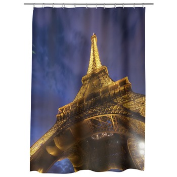 Perdea Dus, Cada, pentru Baie, Heartwork, Turnul Eiffel de jos, Model Multicolor, Decoratiuni Baie, 150 x 200 cm
