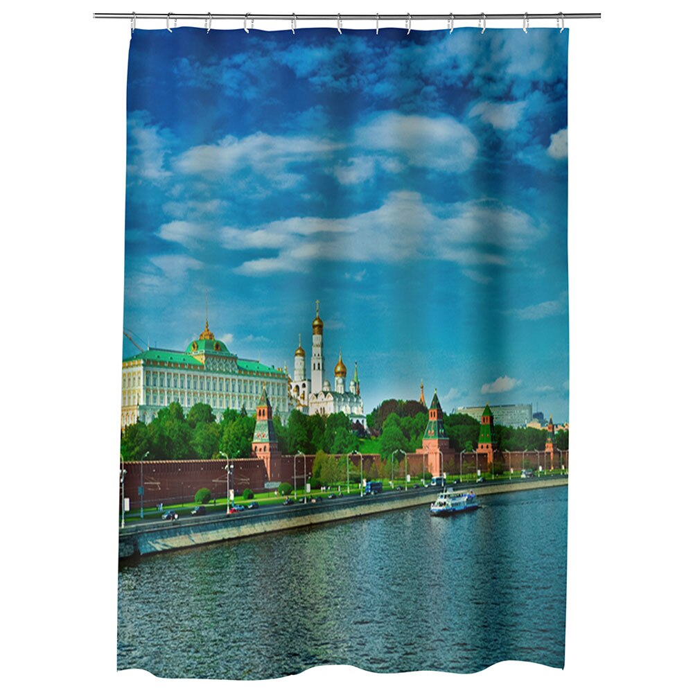 Perdea Dus, Cada, pentru Baie, Heartwork, Kremlin Moscova, Model Multicolor, Decoratiuni Baie, 150 x 200 cm
