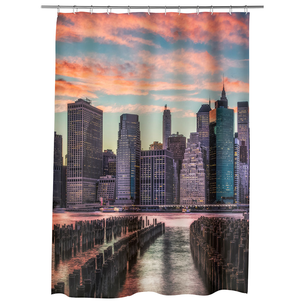 Perdea Dus, Cada, pentru Baie, Heartwork, NY la apus, Model Multicolor, Decoratiuni Baie, 150 x 200 cm