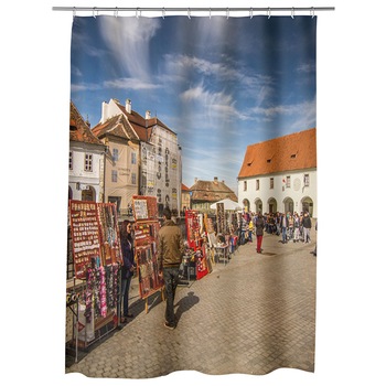 Perdea Dus, Cada, pentru Baie, Heartwork, Piata Mica din Sibiu, Model Multicolor, Decoratiuni Baie, 150 x 200 cm