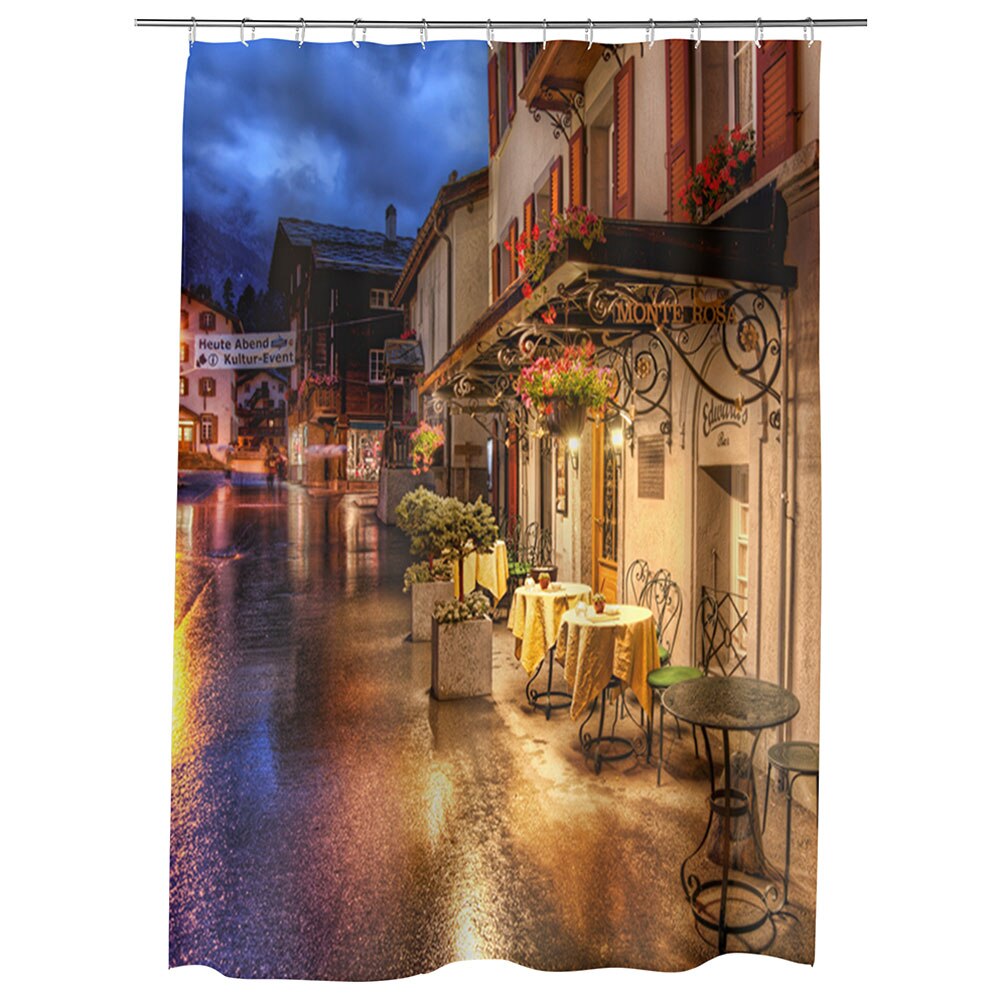 Perdea Dus, Cada, pentru Baie, Heartwork, Muntii Alpi la orizont, Model Multicolor, Decoratiuni Baie, 150 x 200 cm