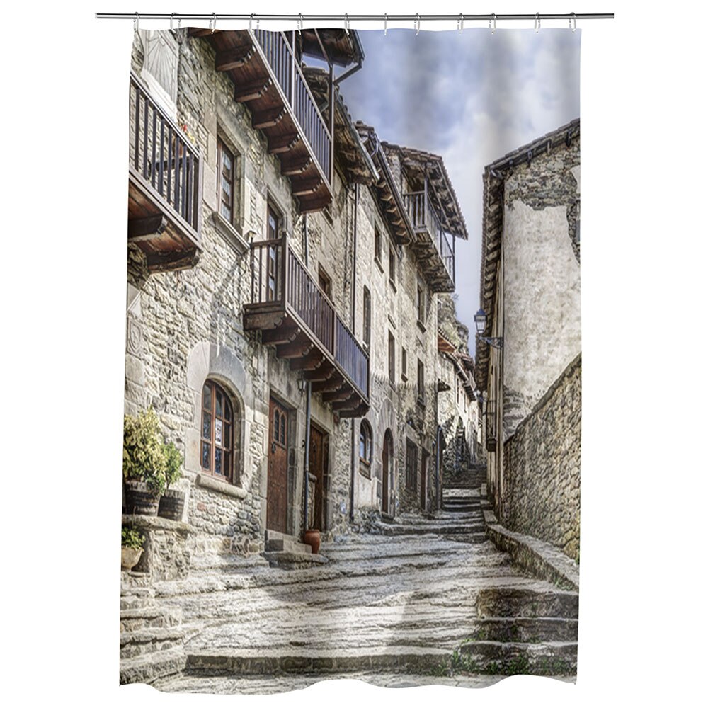 Perdea Dus, Cada, pentru Baie, Heartwork, Orasul Catalunia in Spania, Model Multicolor, Decoratiuni Baie, 150 x 200 cm