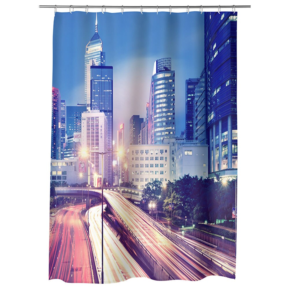 Perdea Dus, Cada, pentru Baie, Heartwork, Hong Kong noaptea, Model Multicolor, Decoratiuni Baie, 150 x 200 cm