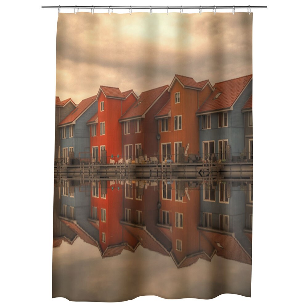 Perdea Dus, Cada, pentru Baie, Heartwork, Case pe lac, Model Multicolor, Decoratiuni Baie, 150 x 200 cm