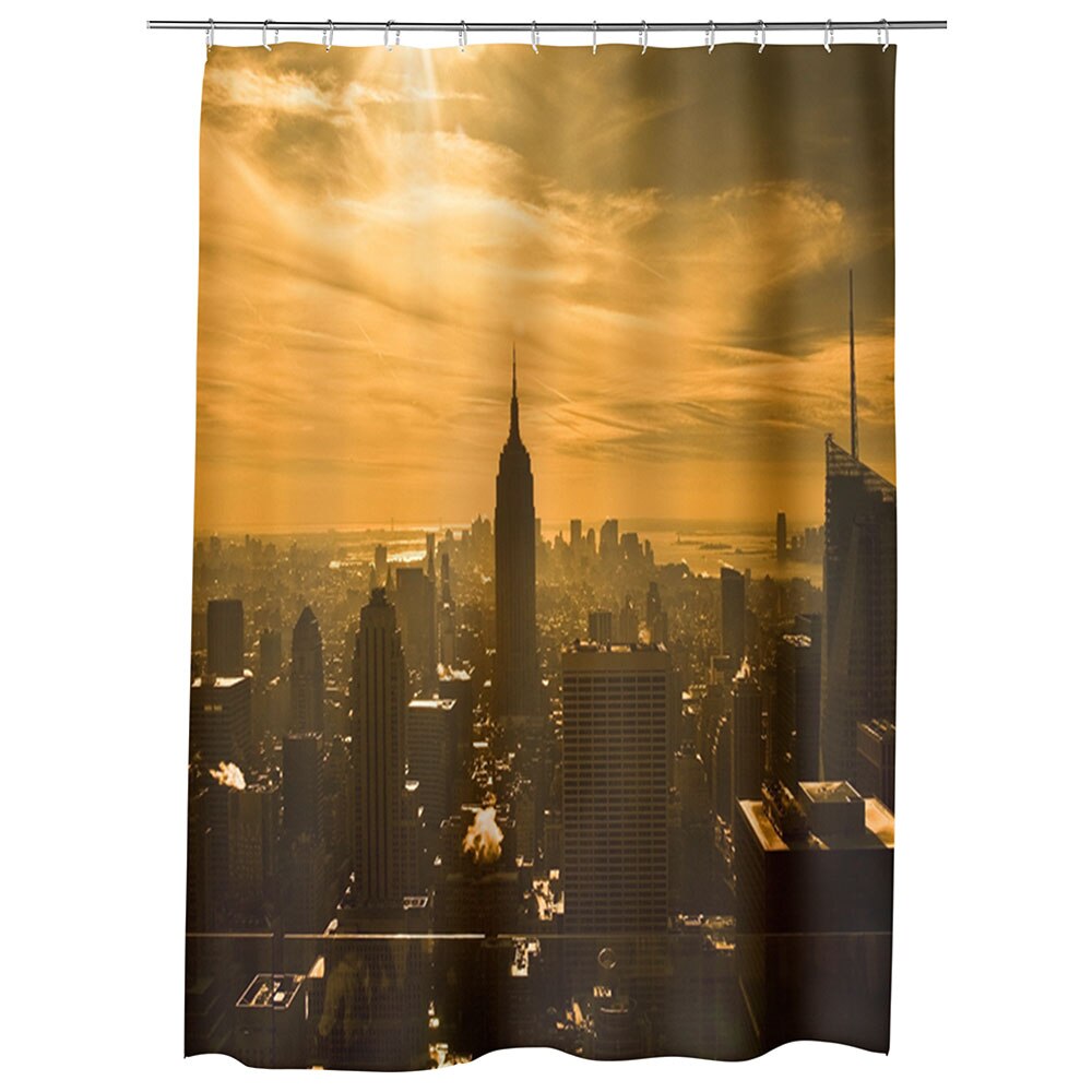 Perdea Dus, Cada, pentru Baie, Heartwork, Panorama in New York la apus, Model Multicolor, Decoratiuni Baie, 150 x 200 cm