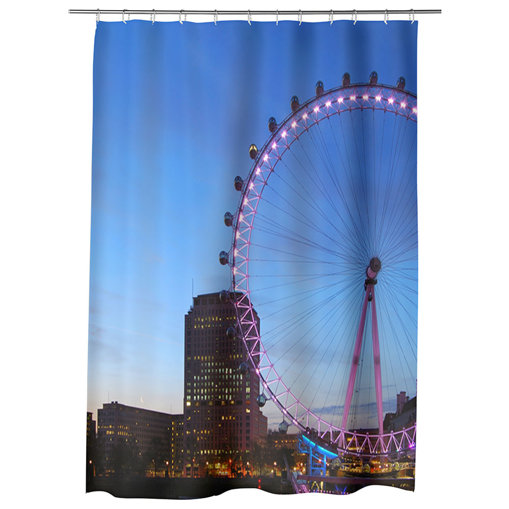 Perdea Dus, Cada, pentru Baie, Heartwork, Roata in Londra, Model Multicolor, Decoratiuni Baie, 150 x 200 cm