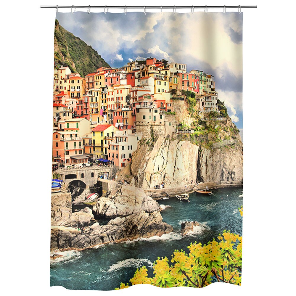 Perdea Dus, Cada, pentru Baie, Heartwork, Oras la mare, Model Multicolor, Decoratiuni Baie, 150 x 200 cm