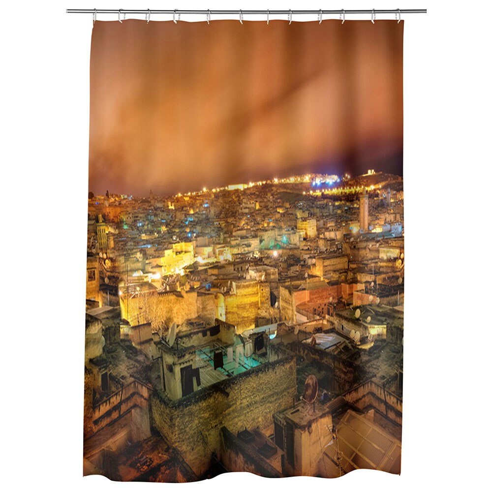 Perdea Dus, Cada, pentru Baie, Heartwork, Noaptea peste oras, Model Multicolor, Decoratiuni Baie, 150 x 200 cm