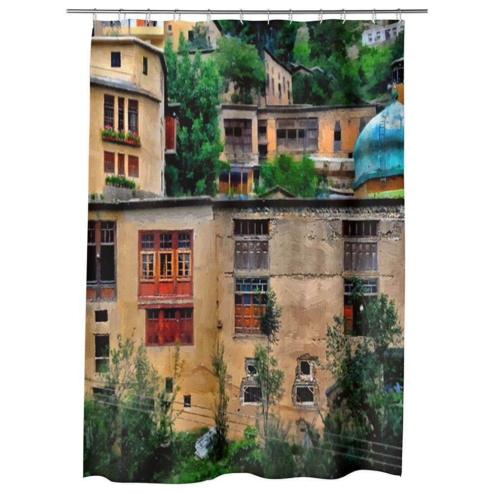 Perdea Dus, Cada, pentru Baie, Heartwork, Pictura urbana, Model Multicolor, Decoratiuni Baie, 150 x 200 cm