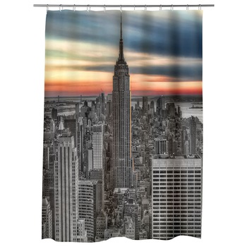 Perdea Dus, Cada, pentru Baie, Heartwork, Empire State Building New York, Model Multicolor, Decoratiuni Baie, 150 x 200 cm