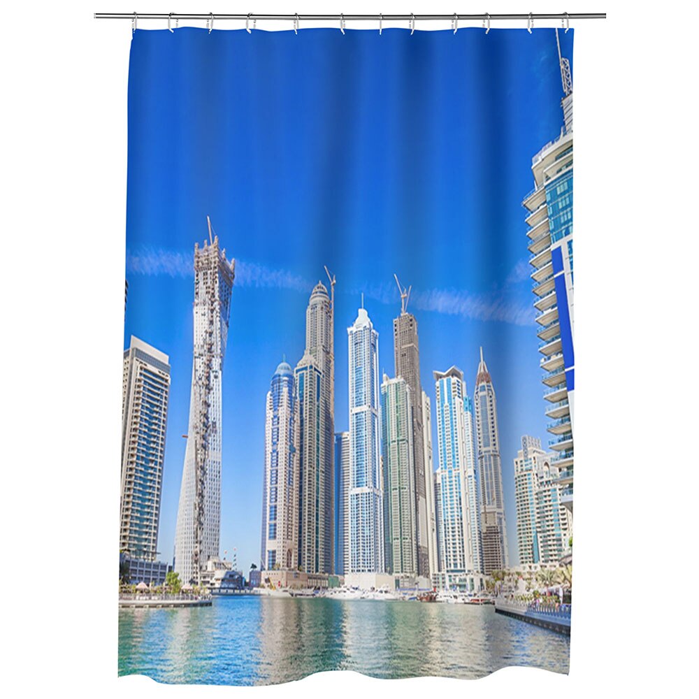 Perdea Dus, Cada, pentru Baie, Heartwork, Cladiri in Dubai, Model Multicolor, Decoratiuni Baie, 150 x 200 cm