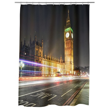 Perdea Dus, Cada, pentru Baie, Heartwork, Big Ben Londra Anglia, Model Multicolor, Decoratiuni Baie, 150 x 200 cm Perdea Dus, Cada, pentru Baie, Heartwork, Big Ben Londra Anglia, Model Multicolor, Decoratiuni Baie, 150 x 200 cm