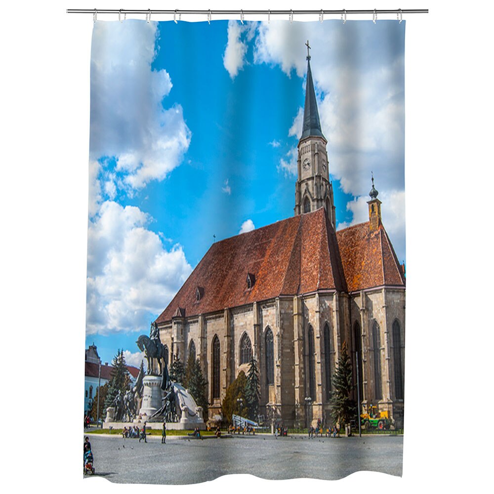Perdea Dus, Cada, pentru Baie, Heartwork, Catedrala in Cluj, Model Multicolor, Decoratiuni Baie, 150 x 200 cm