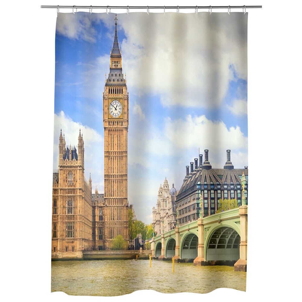 Perdea Dus, Cada, pentru Baie, Heartwork, Big Ben Londra, Model Multicolor, Decoratiuni Baie, 150 x 200 cm