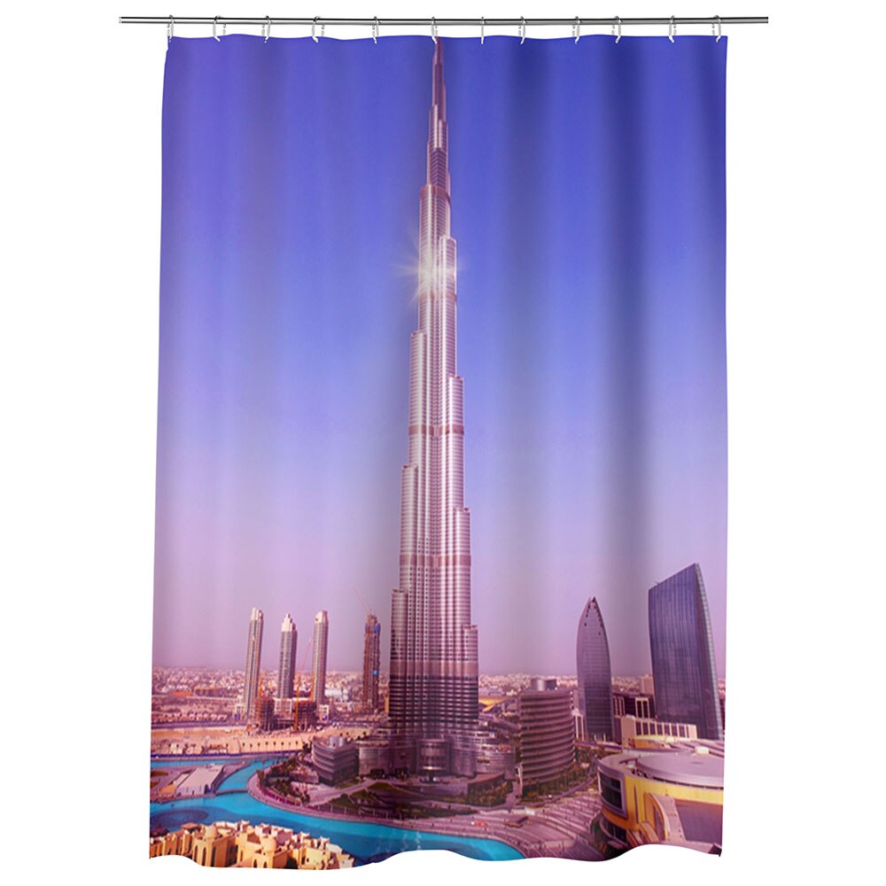 Perdea Dus, Cada, pentru Baie, Heartwork, Burj Khalifa Dubai, Model Multicolor, Decoratiuni Baie, 150 x 200 cm