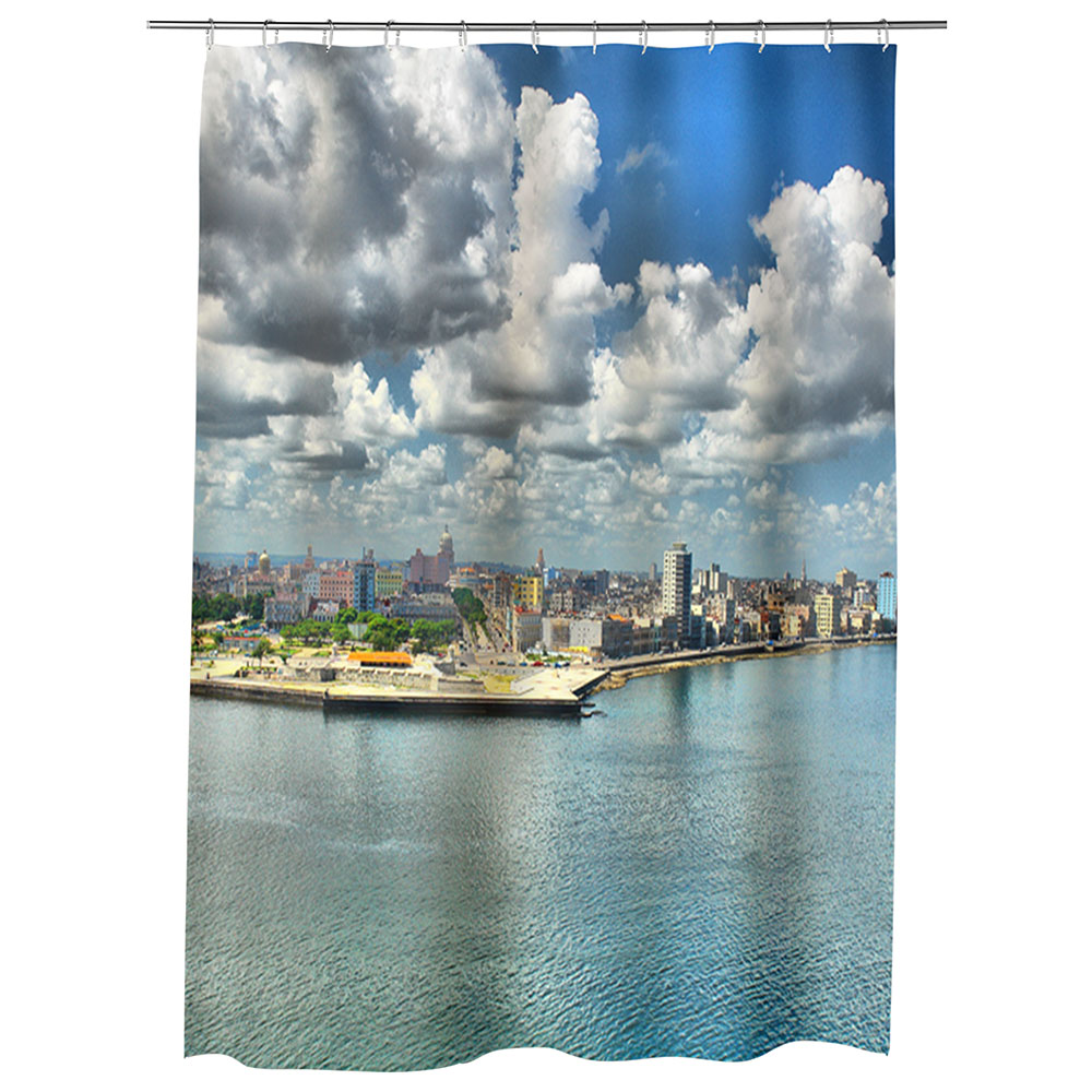 Perdea Dus, Cada, pentru Baie, Heartwork, Panorama peste apa, Model Multicolor, Decoratiuni Baie, 150 x 200 cm