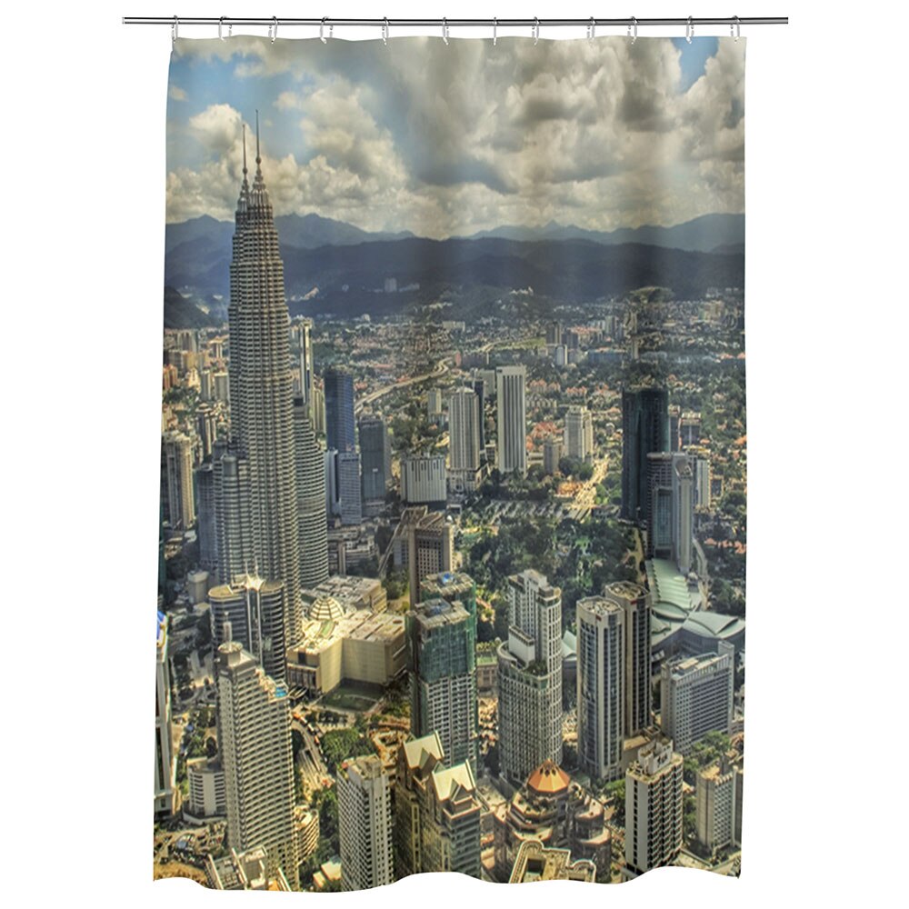 Perdea Dus, Cada, pentru Baie, Heartwork, Kuala Lumpur de sus, Model Multicolor, Decoratiuni Baie, 150 x 200 cm