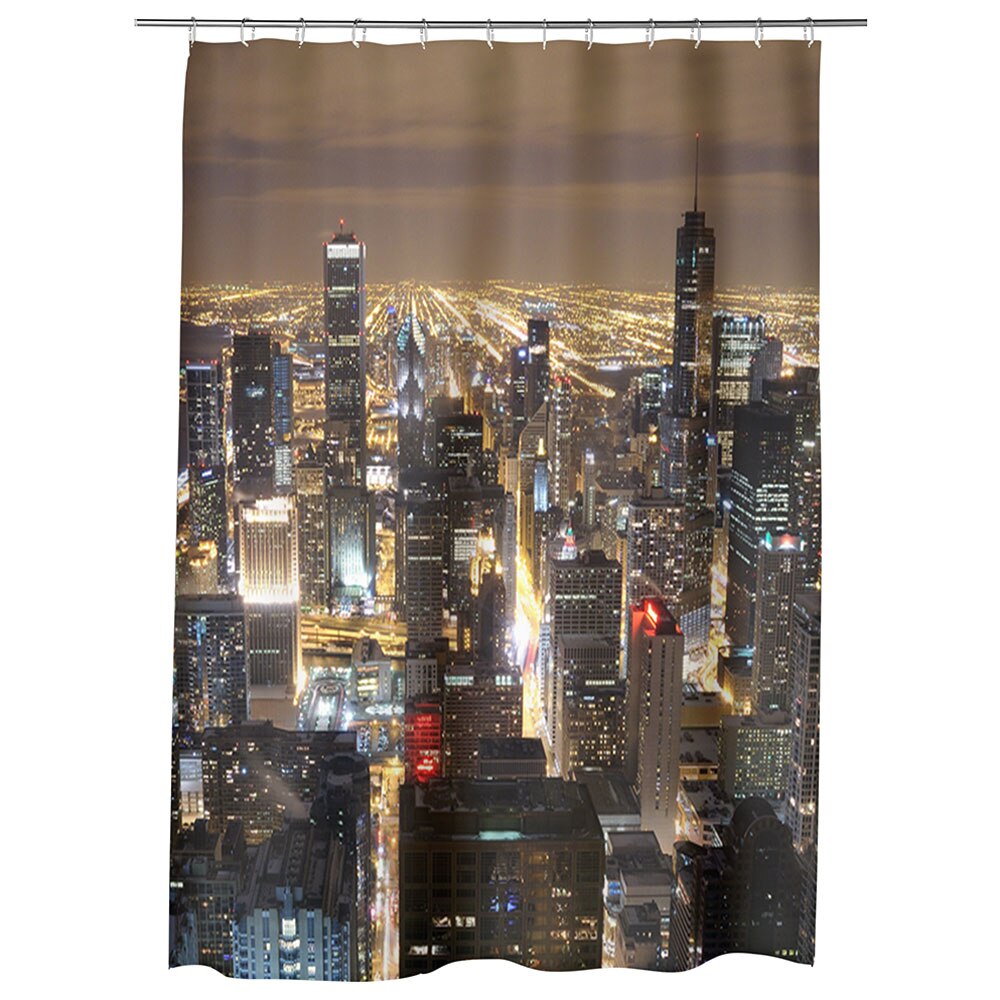 Perdea Dus, Cada, pentru Baie, Heartwork, Zgarie norii din Chicago, Model Multicolor, Decoratiuni Baie, 150 x 200 cm