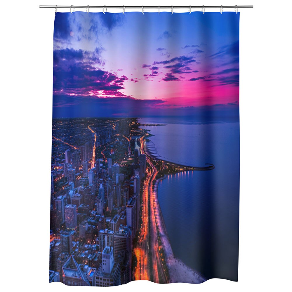 Perdea Dus, Cada, pentru Baie, Heartwork, Zgarie nori in Chicago, Model Multicolor, Decoratiuni Baie, 150 x 200 cm