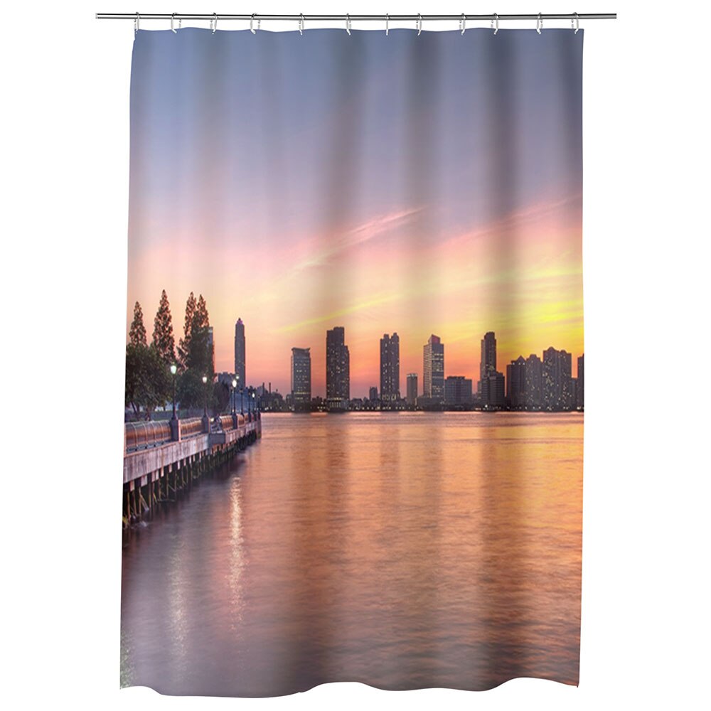 Perdea Dus, Cada, pentru Baie, Heartwork, Oras la apus, Model Multicolor, Decoratiuni Baie, 150 x 200 cm