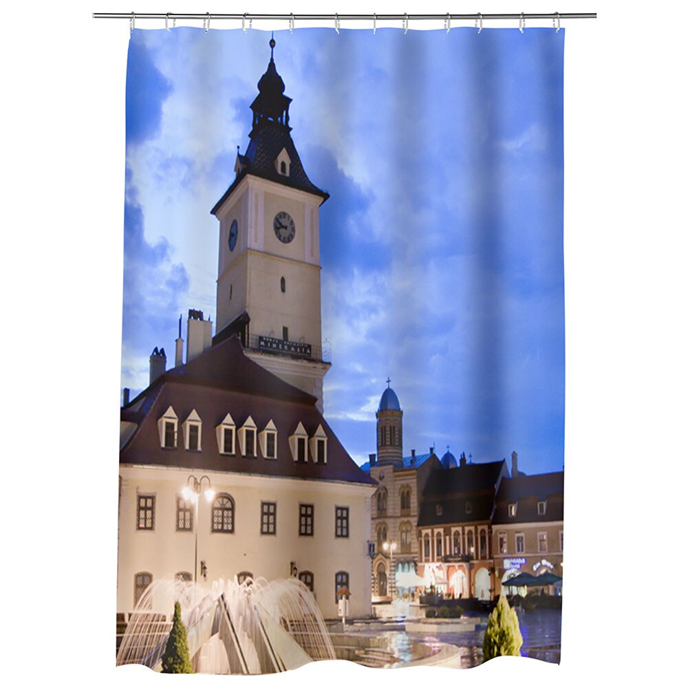 Perdea Dus, Cada, pentru Baie, Heartwork, Piata Sfatului Brasov, Model Multicolor, Decoratiuni Baie, 150 x 200 cm