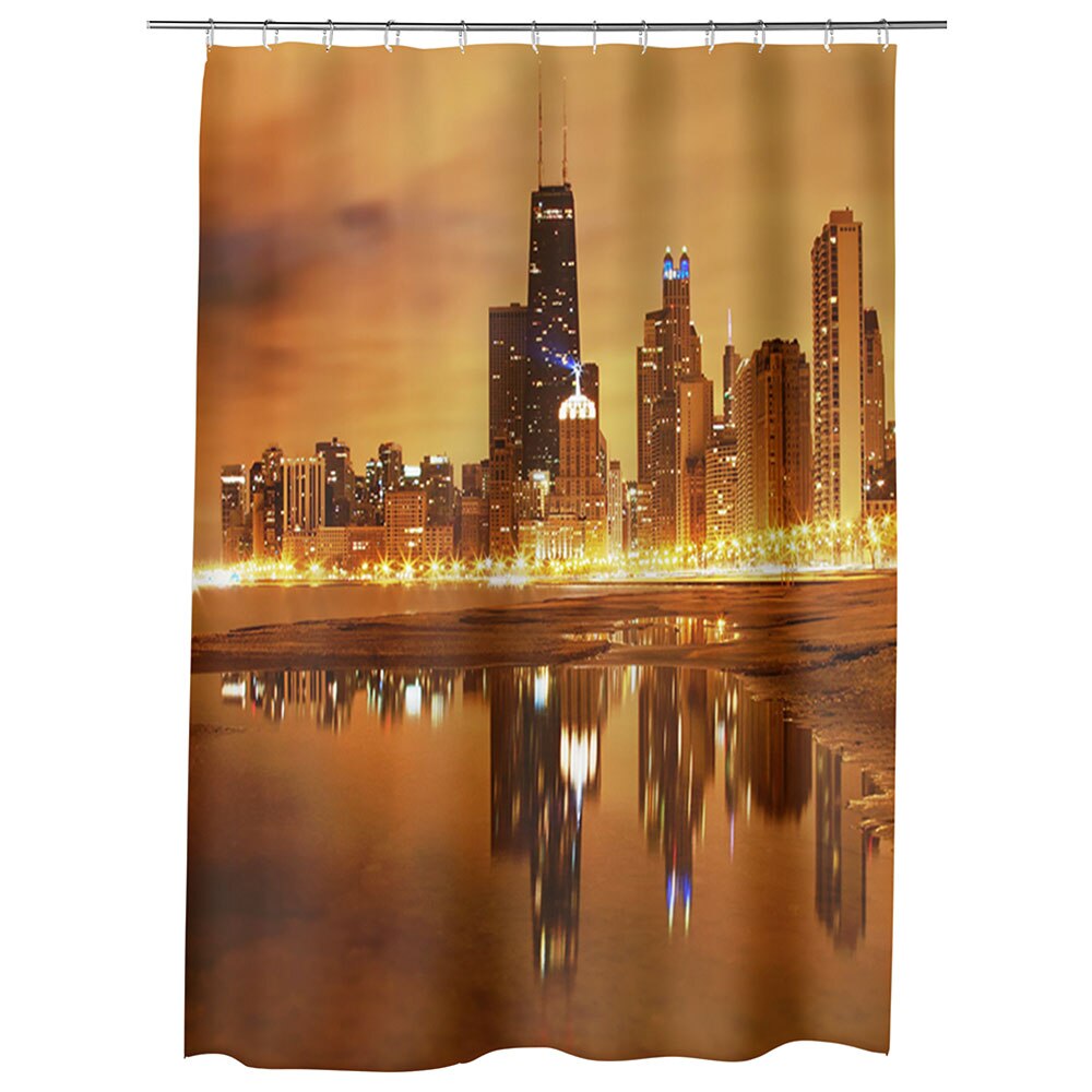 Perdea Dus, Cada, pentru Baie, Heartwork, Apus in Chicago USA, Model Multicolor, Decoratiuni Baie, 150 x 200 cm