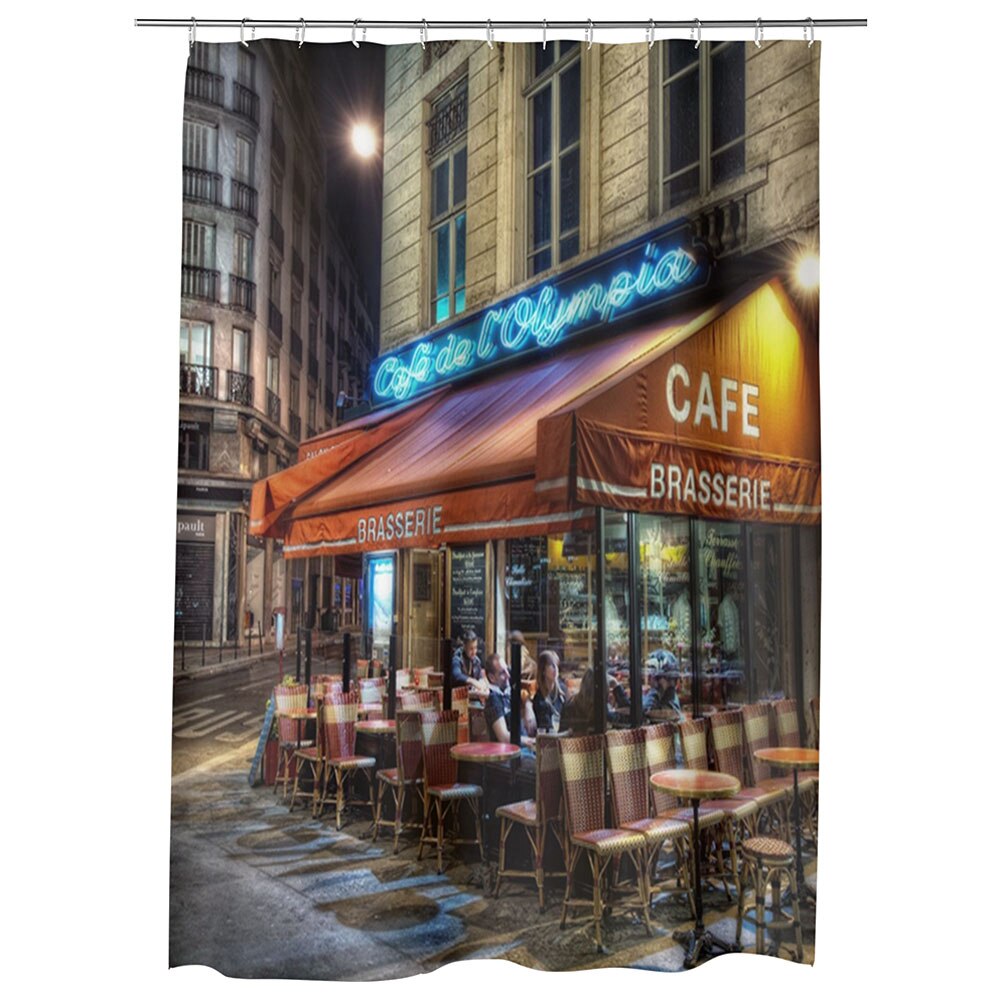 Perdea Dus, Cada, pentru Baie, Heartwork, Cafenera in Paris Franta, Model Multicolor, Decoratiuni Baie, 150 x 200 cm