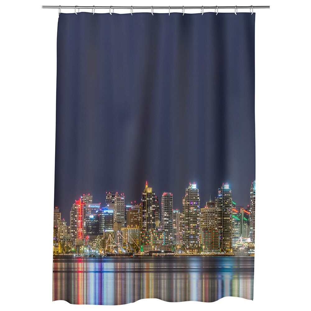 Perdea Dus, Cada, pentru Baie, Heartwork, Orasul oglindit in apa, Model Multicolor, Decoratiuni Baie, 150 x 200 cm