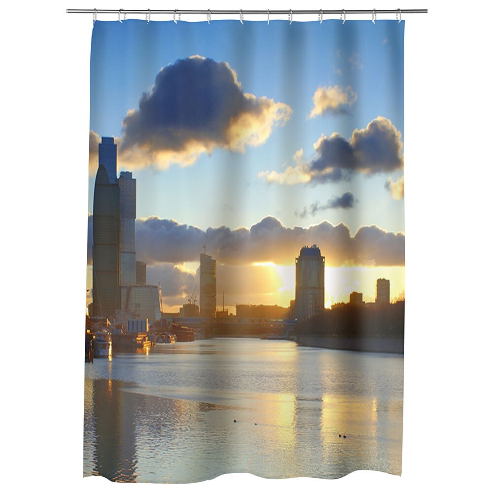 Perdea Dus, Cada, pentru Baie, Heartwork, Lac oglinda a orasului, Model Multicolor, Decoratiuni Baie, 150 x 200 cm
