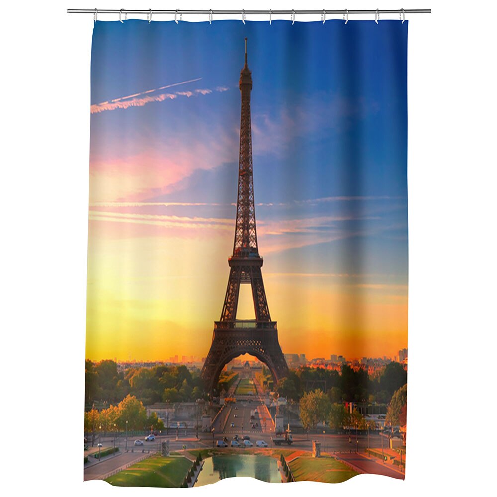 Perdea Dus, Cada, pentru Baie, Heartwork, Turnul Eiffel Paris la Rasarit, Model Multicolor, Decoratiuni Baie, 150 x 200 cm