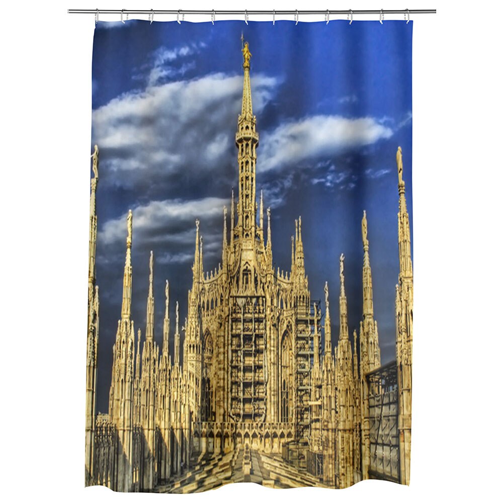 Perdea Dus, Cada, pentru Baie, Heartwork, Cladire gotica, Model Multicolor, Decoratiuni Baie, 150 x 200 cm