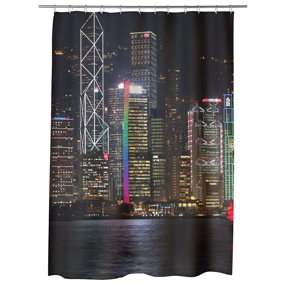 Perdea Dus, Cada, pentru Baie, Heartwork, Centrul Hong Kong China noaptea, Model Multicolor, Decoratiuni Baie, 150 x 200 cm
