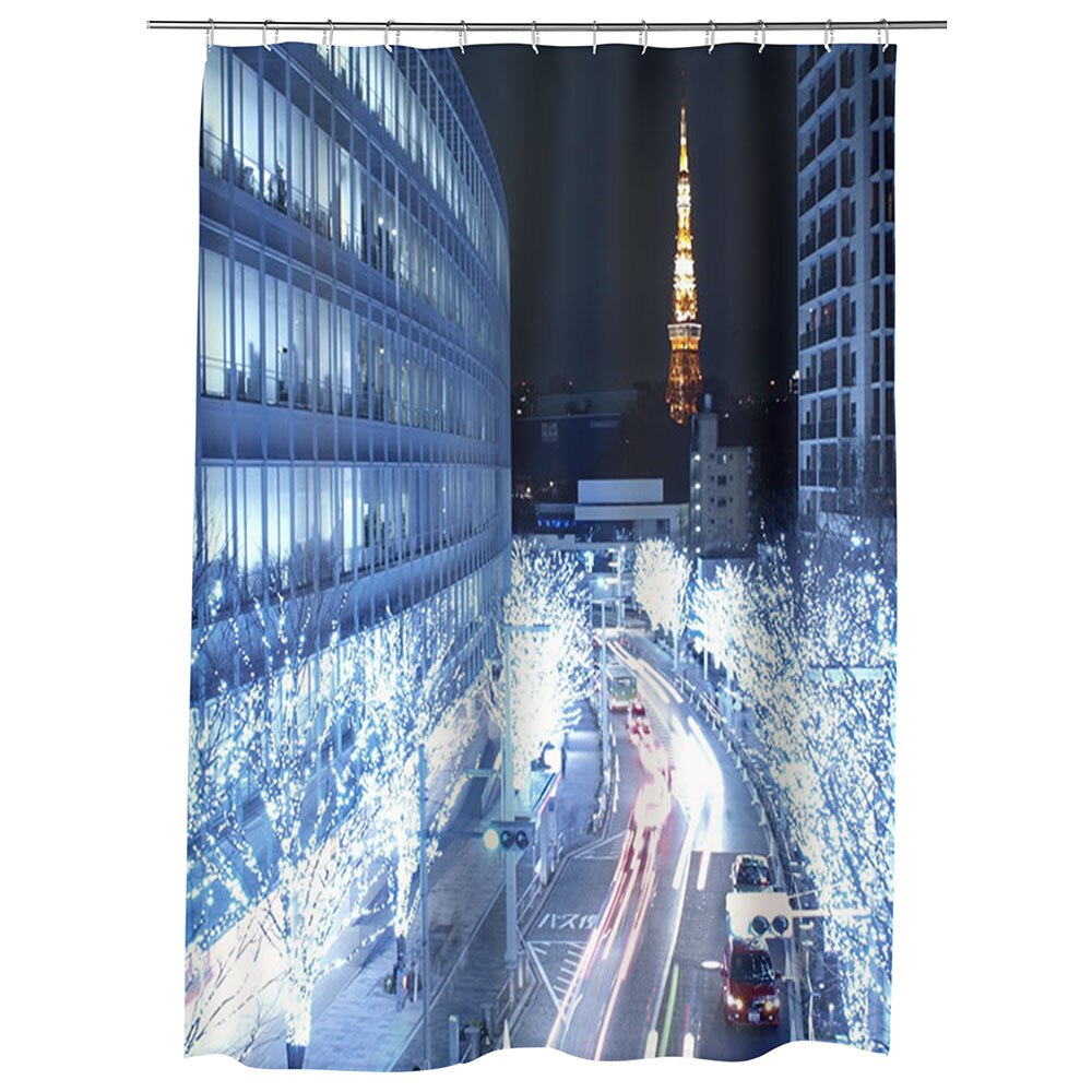 Perdea Dus, Cada, pentru Baie, Heartwork, Lumini albastre in Tokyo, Model Multicolor, Decoratiuni Baie, 150 x 200 cm
