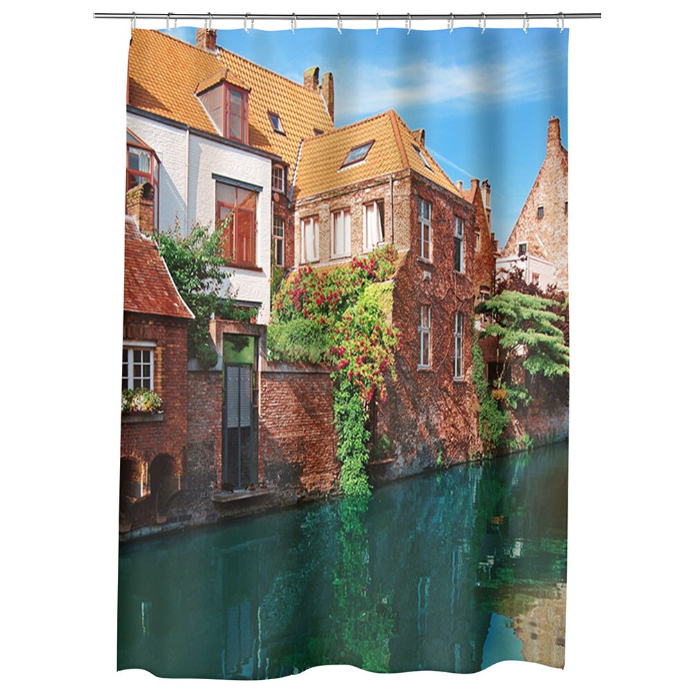 Perdea Dus, Cada, pentru Baie, Heartwork, Orasul Bruges in Belgia, Model Multicolor, Decoratiuni Baie, 150 x 200 cm