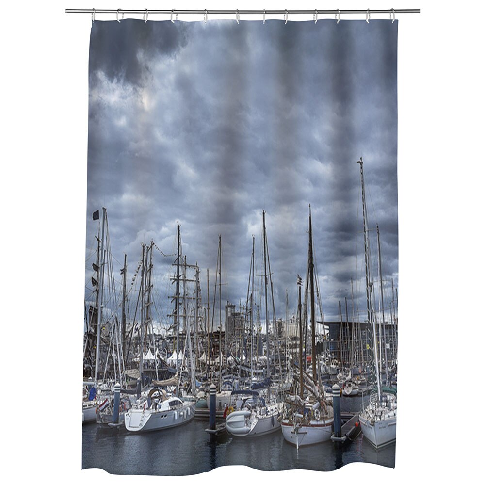 Perdea Dus, Cada, pentru Baie, Heartwork, Barci in port, Model Multicolor, Decoratiuni Baie, 150 x 200 cm