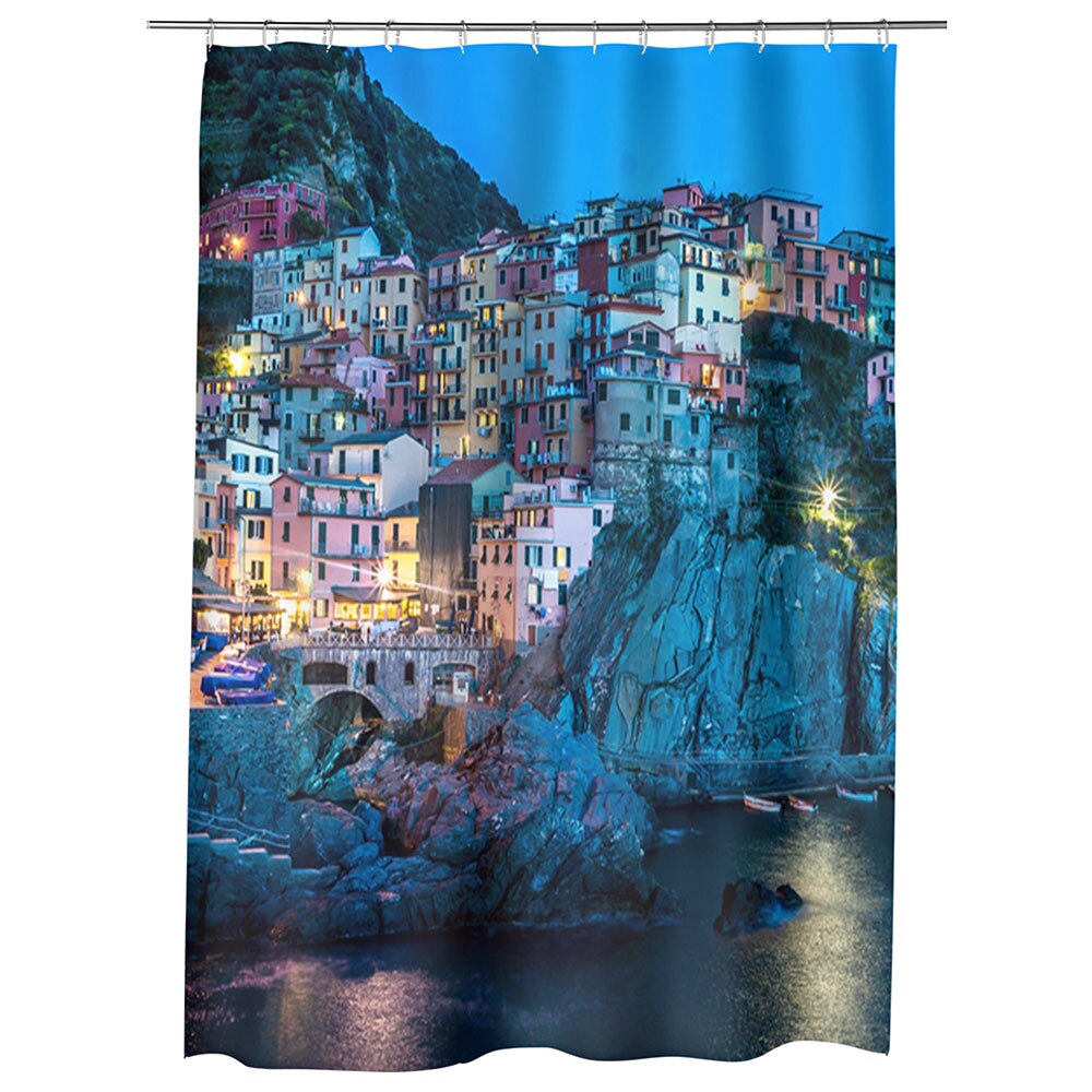 Perdea Dus, Cada, pentru Baie, Heartwork, Oras pe coasta Italiei, Model Multicolor, Decoratiuni Baie, 150 x 200 cm