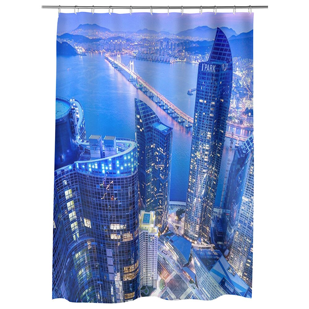 Perdea Dus, Cada, pentru Baie, Heartwork, Orasul Busan in Coreea de Sud, Model Multicolor, Decoratiuni Baie, 150 x 200 cm
