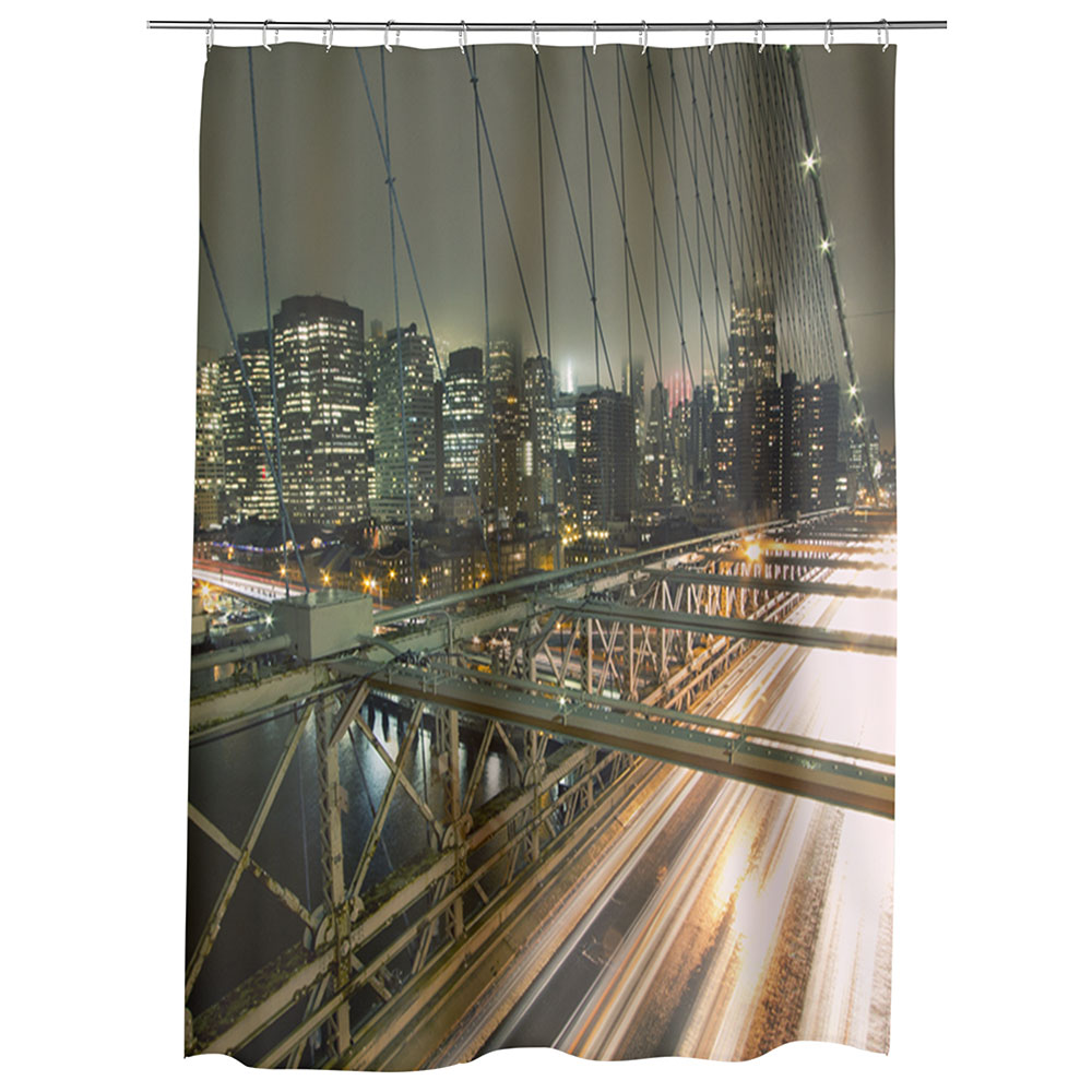 Perdea Dus, Cada, pentru Baie, Heartwork, Pe podul Brooklyn in New York, Model Multicolor, Decoratiuni Baie, 150 x 200 cm