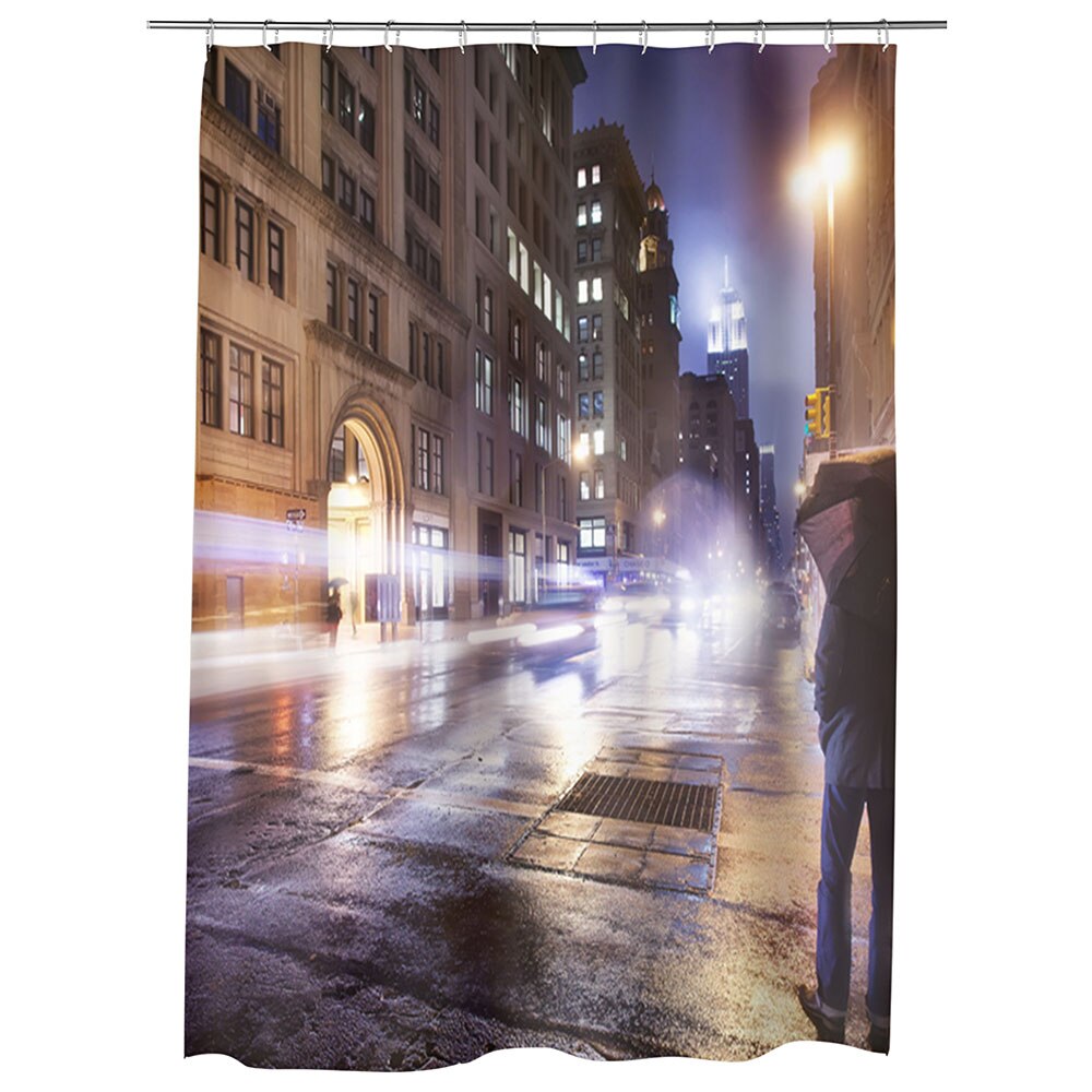 Perdea Dus, Cada, pentru Baie, Heartwork, Noapte rece in New York, Model Multicolor, Decoratiuni Baie, 150 x 200 cm