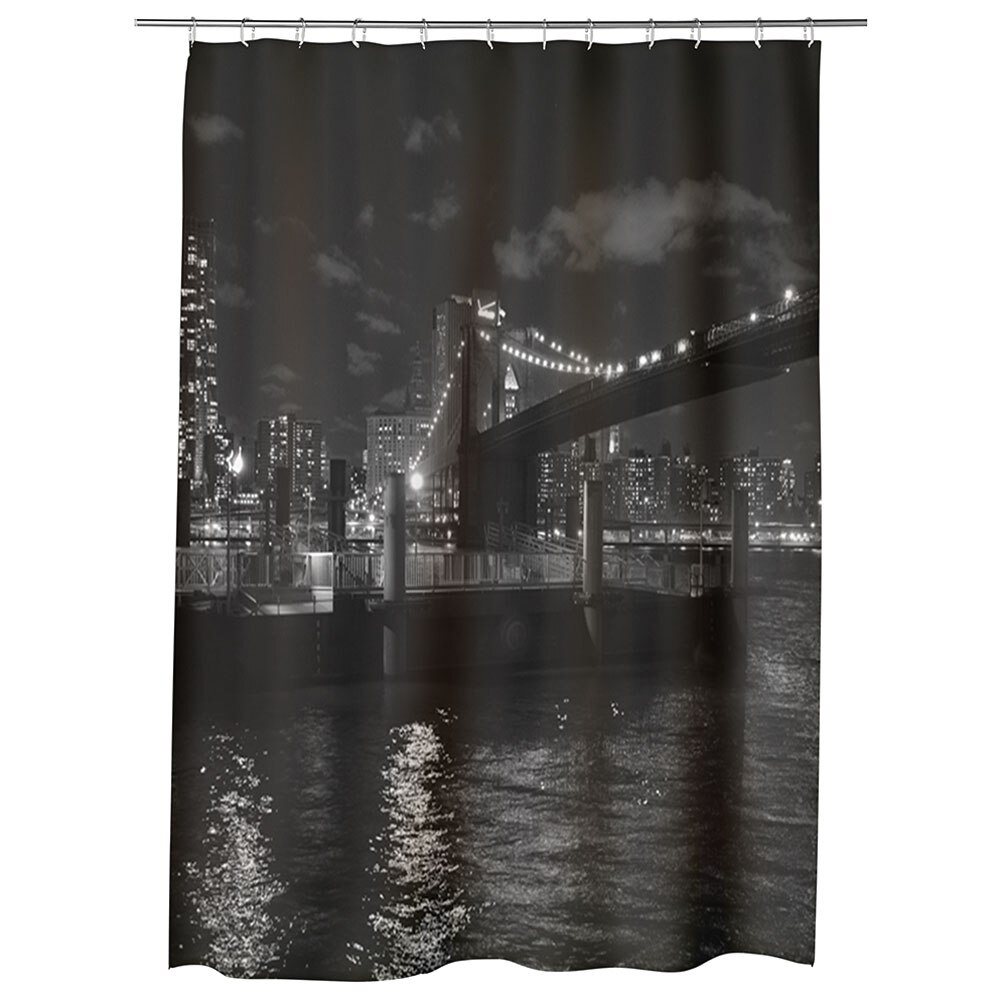 Perdea Dus, Cada, pentru Baie, Heartwork, Podul Brooklyn Alb Negru, Model Multicolor, Decoratiuni Baie, 150 x 200 cm